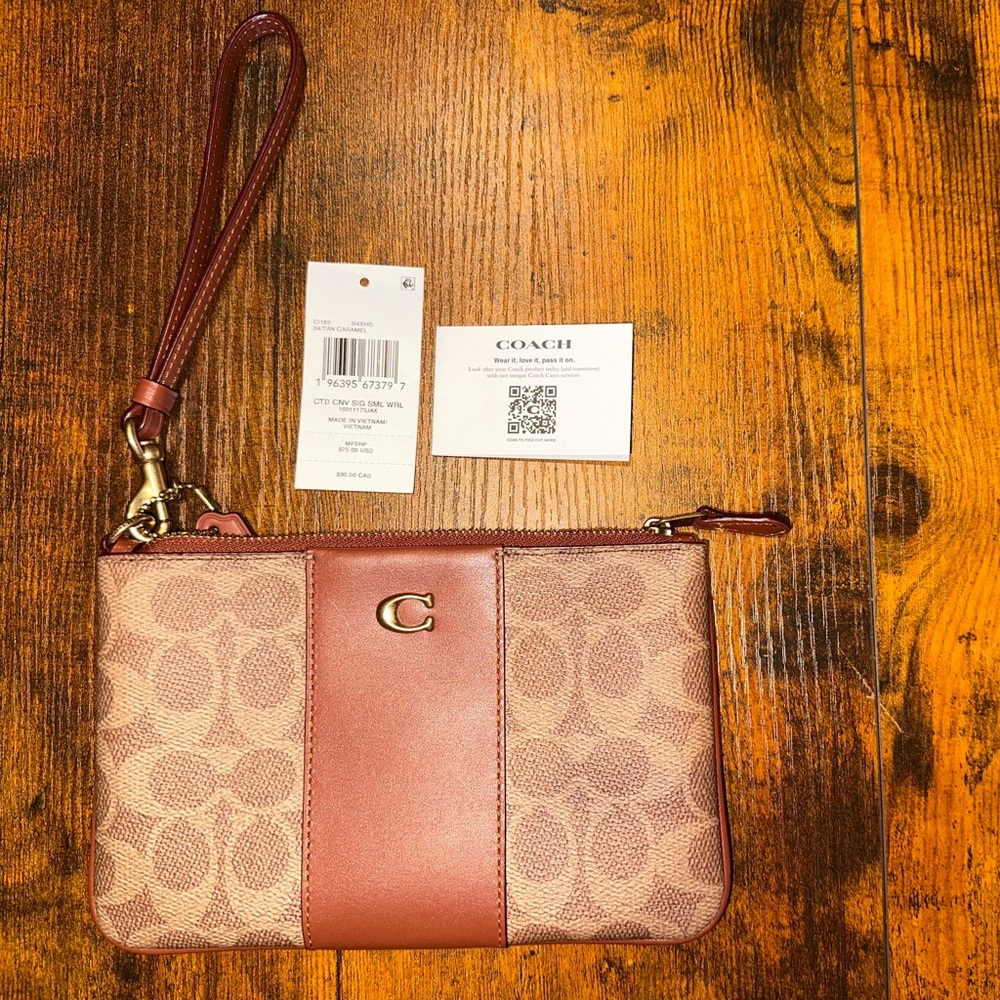 Coach Signature Brown and Tan Wristlet - Picture 4 of 7